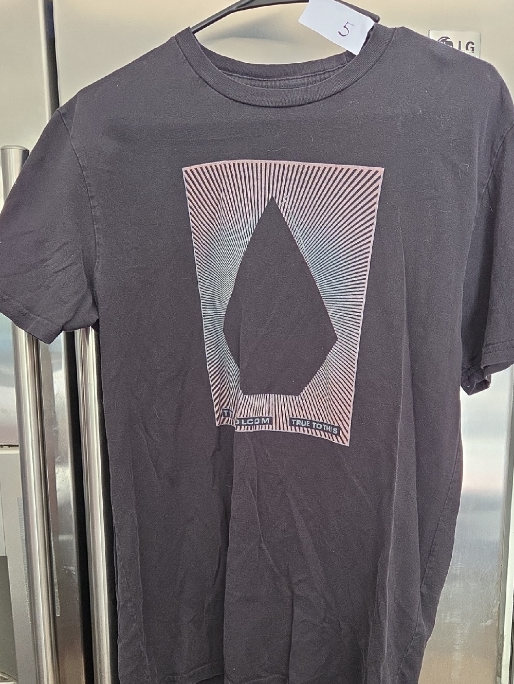 Volcom Black Tee with Pink & Light Blue Radiant Stone Graphic
